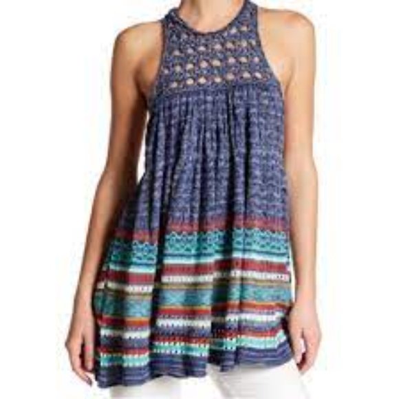 Free People Dresses & Skirts - FREE PEOPLE Heart Blue Multi Knit Tunic Top or Dress size small